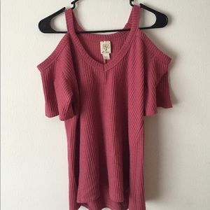 Pink shoulder cut out top